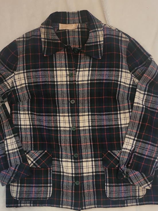 Pendleton Jackets & Blazers - Pendleton Navy, Cream & Red Plaid Button Jacket